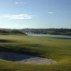 A view of hole #14 at River Bend Links with bridge in background